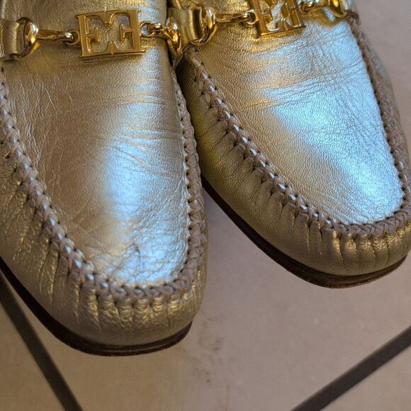 Escada Loafers Metallic Gold Leather Flat Made In Italy Size 10 main image 8